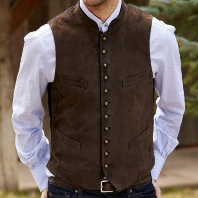 Men Formal Wear Outfits - Men Vest Coffee Suede Velvet Single
