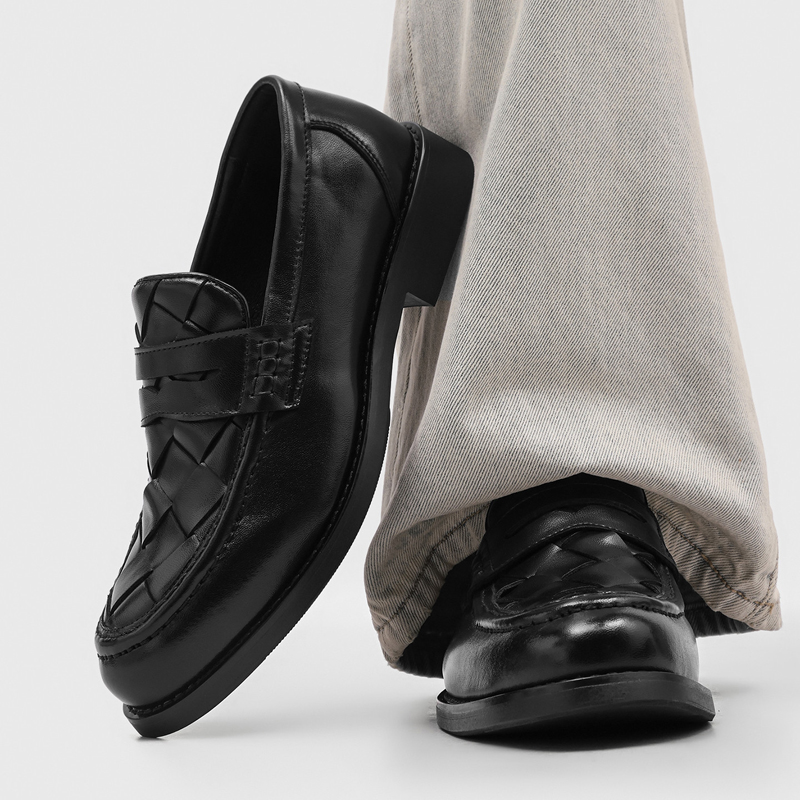 Men Formal Wear For Summer - Men handmade woven penny loafers black