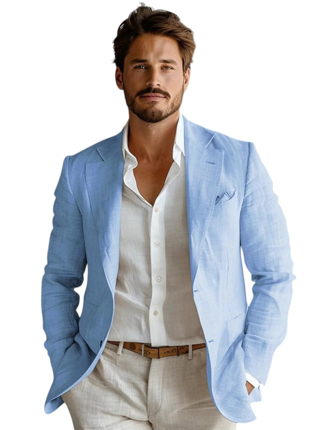 Men Formal Wear For Summer - Blue Slim Fit Men's Linen Blazer