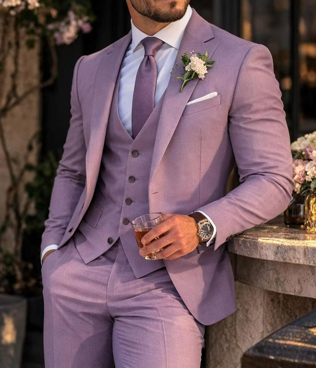 Lavender 3 Piece Men's Suit Li - đánh giá và giá Men Formal Wear Outfits