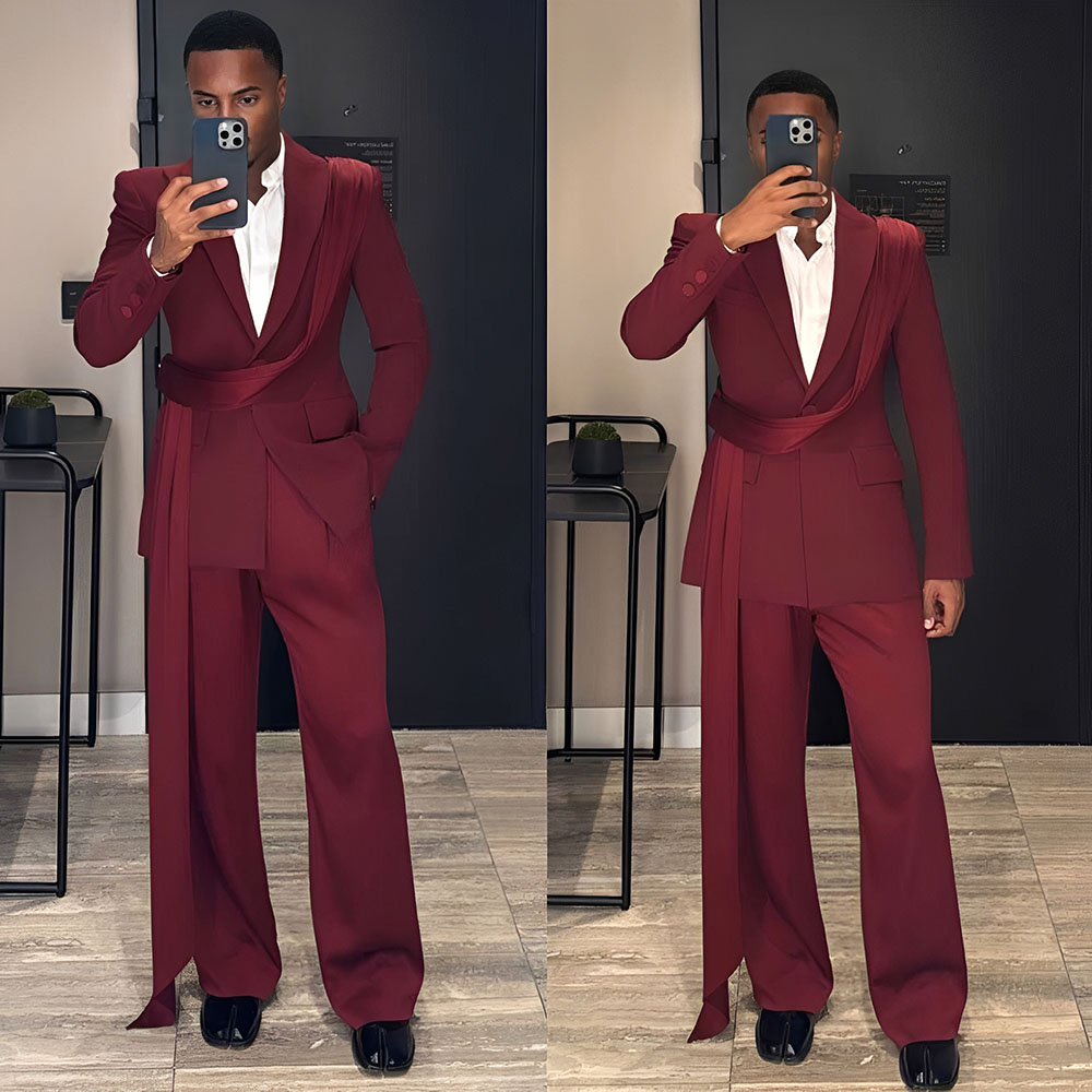 Burgundy New Men's Suit 2-piec - đánh giá và giá Men Formal Wear Wedding