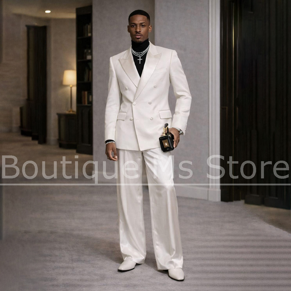 Men's White Satin Suit 2 Piece - đánh giá và giá Men Formal Wear Wedding