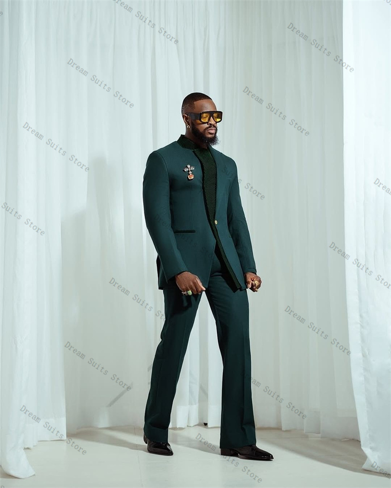 Splicing Color Men Suit Set 2  - đánh giá và giá Men Formal Wear Green