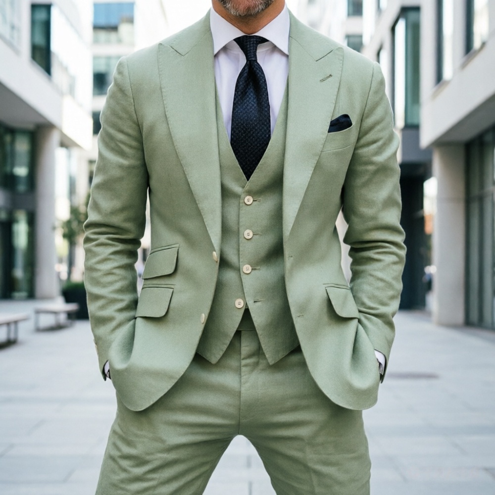 Sky Blue Linen Men Wedding Tux - đánh giá và giá Men Formal Wear For Summer