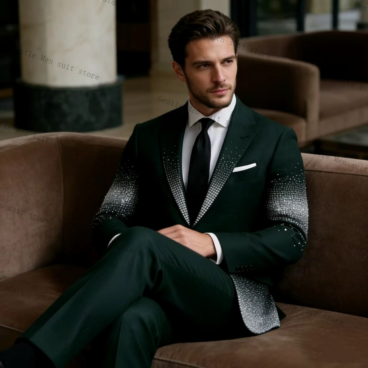 Crystals Groom Green Men Suit  - đánh giá và giá Men Formal Wear Green