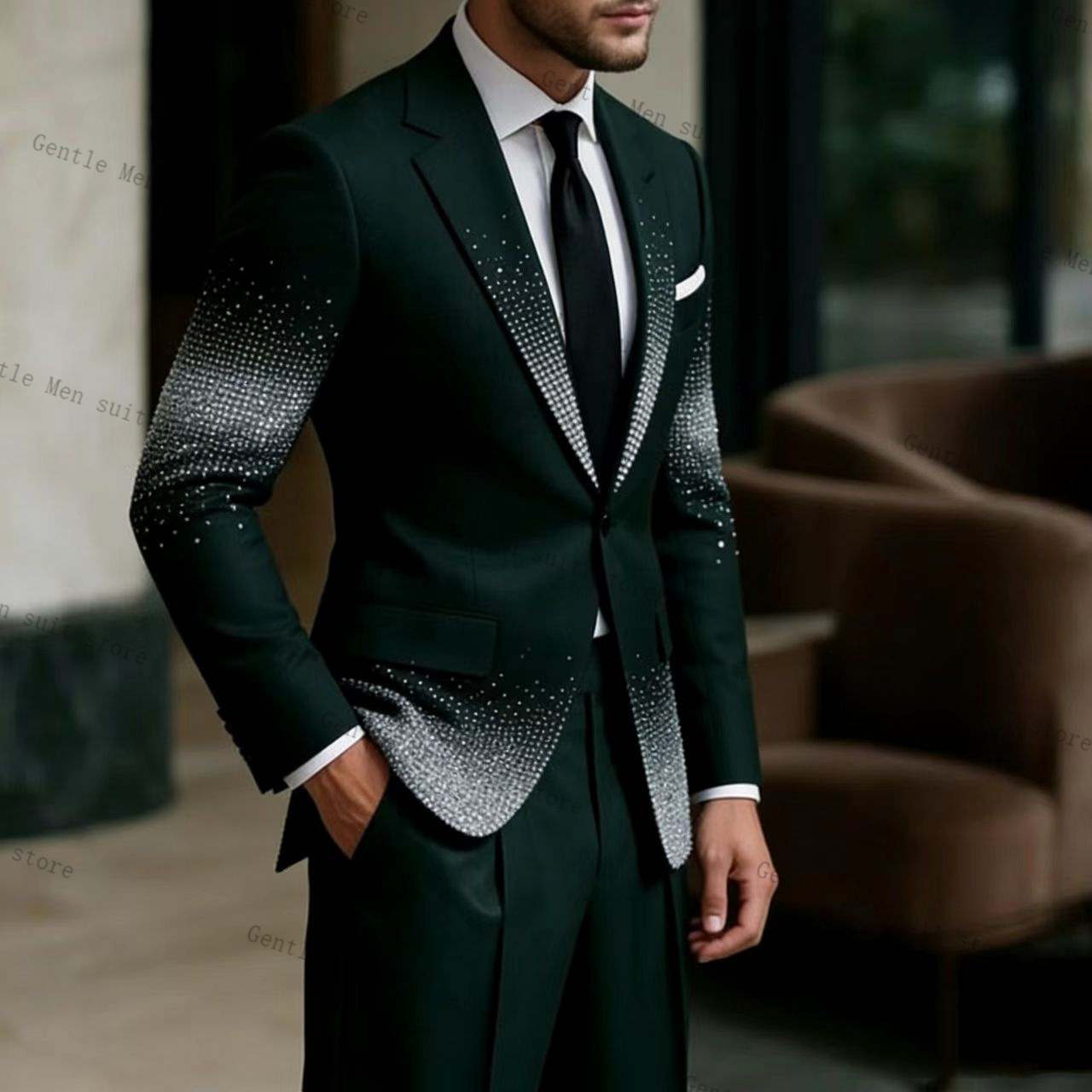 Crystals Groom Green Men Suit  - đánh giá và giá Men Formal Wear Green